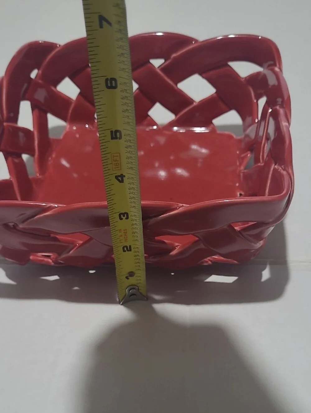 Glossy Red Ceramic Woven Decorative Bowl